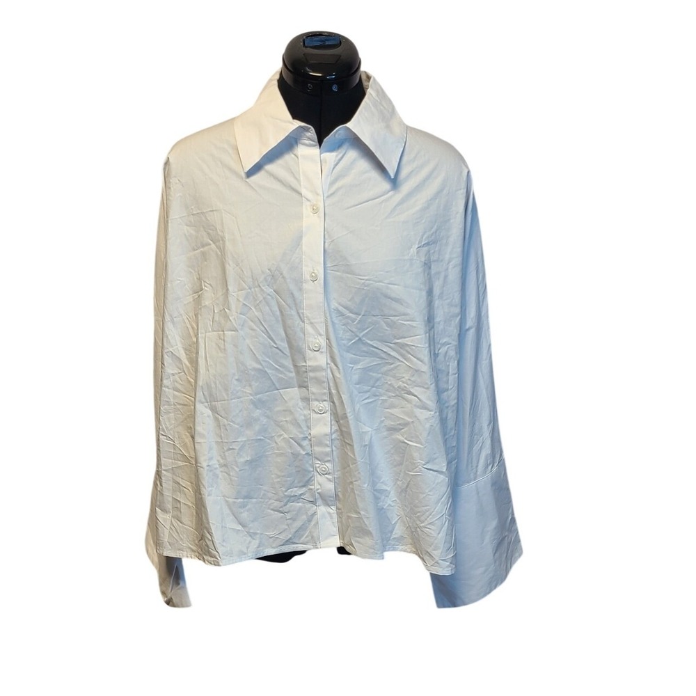 KBB by Kahlana White Oversized Button Down Blouse Wide Cuff Shirt Women's Medium